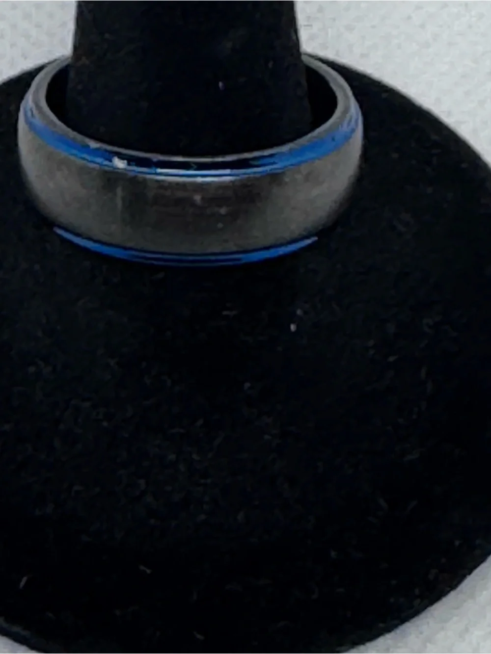 Tungsten Two-Tone Black Grey & Blue Grooved Inlay 8MM Wedding Band Size 8.5